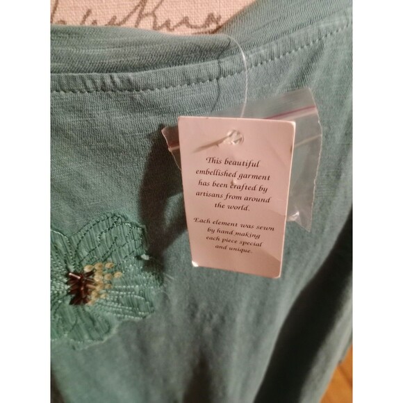 LOGO Women's LS Tunic Top Green Sz 3X Embellishments & Front & Back Lace New - Picture 7 of 9